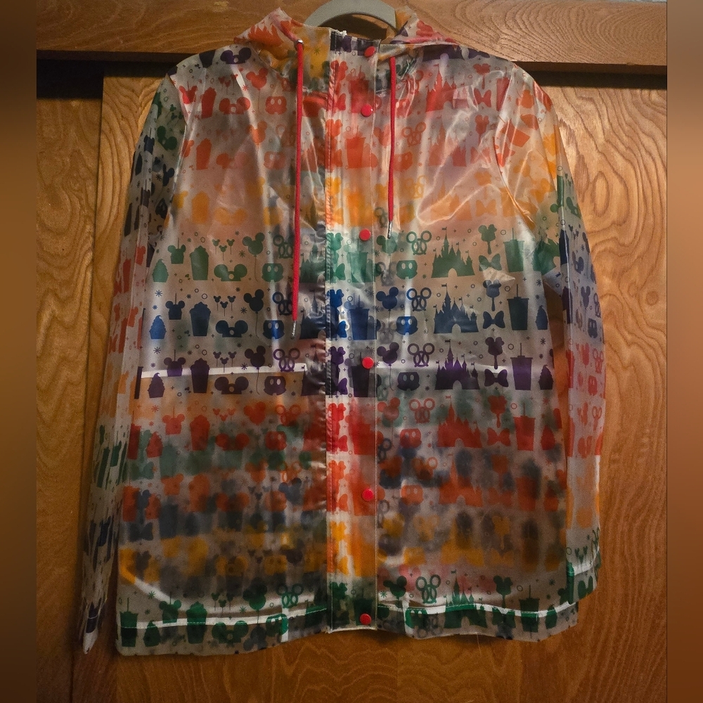 Disney Castle, Snacks, Colorful Hooded Rain Jacket. Size XS